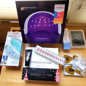 Brand New Poly Gel Nail Kit nail forms, slip solution, UV LED lamp, 7 color pink